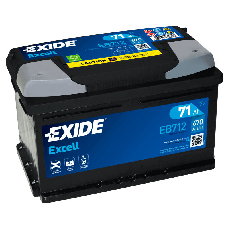 EXIDE AUTOBATTERIE 12V 71Ah STARTERBATTERIE 670A EB712 EXCELL